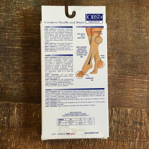 Jobst Black Compression Knee High Sock XS Classic Black 8-15 mmHg UltraSheer NEW - Picture 3 of 4